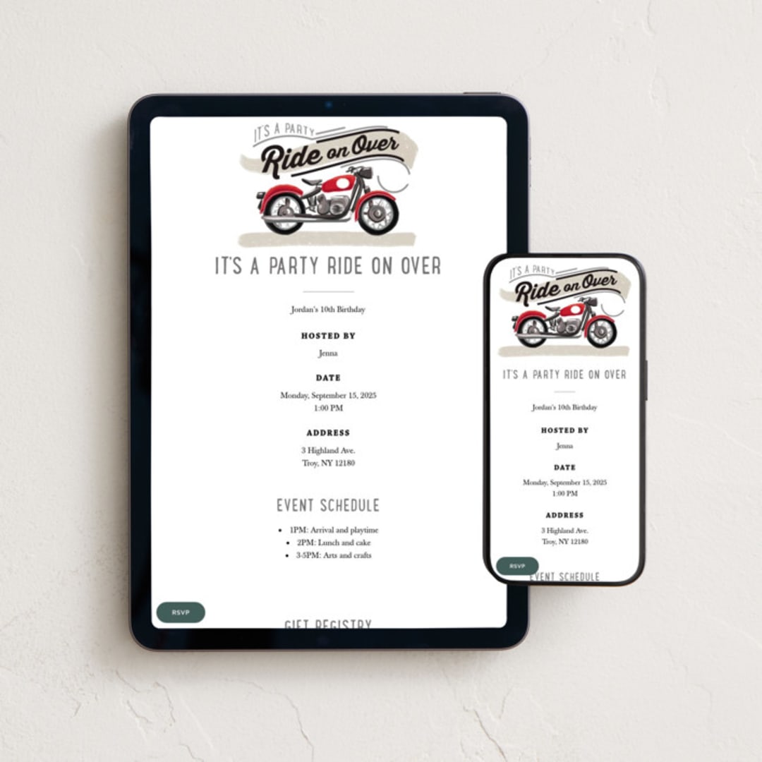 "birthday rider" - Online Kids Birthday Invitations in Candy Apple by Rebecca Durflinger - Mobile + desktop layout