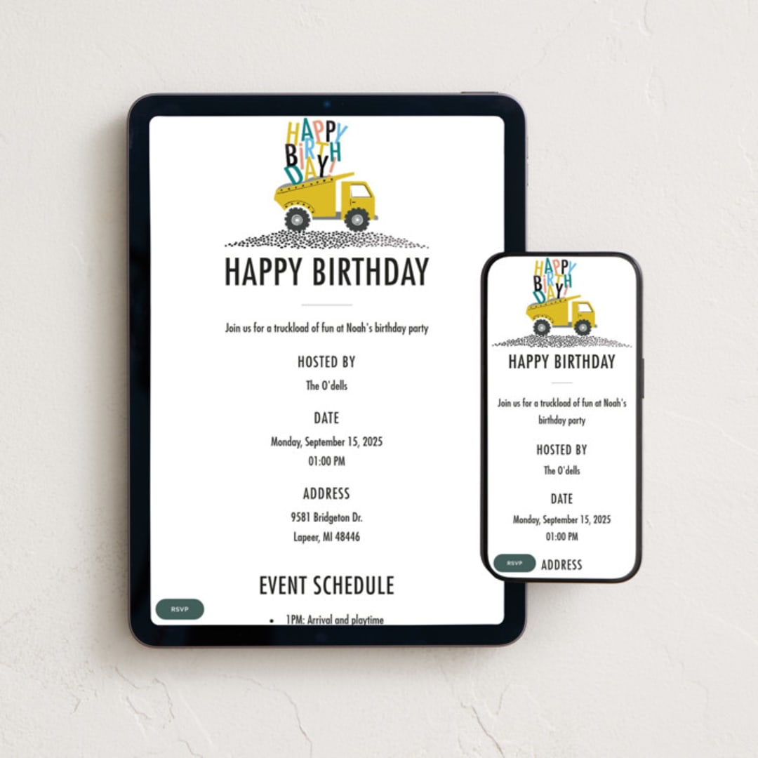 "loads of fun" - Online Kids Birthday Invitations in School Bus by Karidy Walker - Mobile + desktop layout
