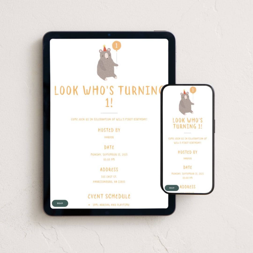 "Beary Special One" - Online Kids Birthday Invitations in Puddle by Angela Thompson - Mobile + desktop layout