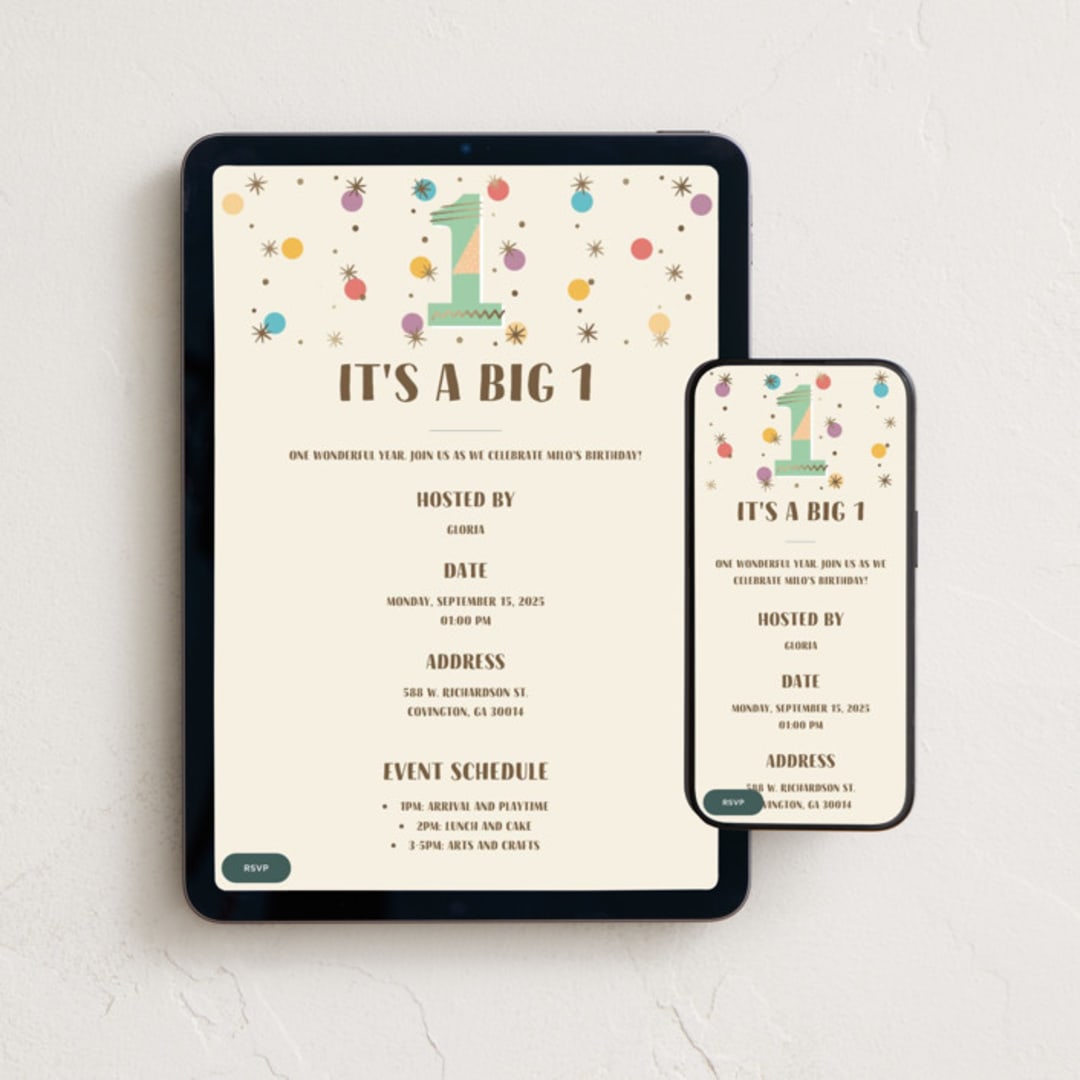 "Mod One" - Online Kids Birthday Invitations in Champagne by Oma N. Ramkhelawan - Mobile + desktop layout