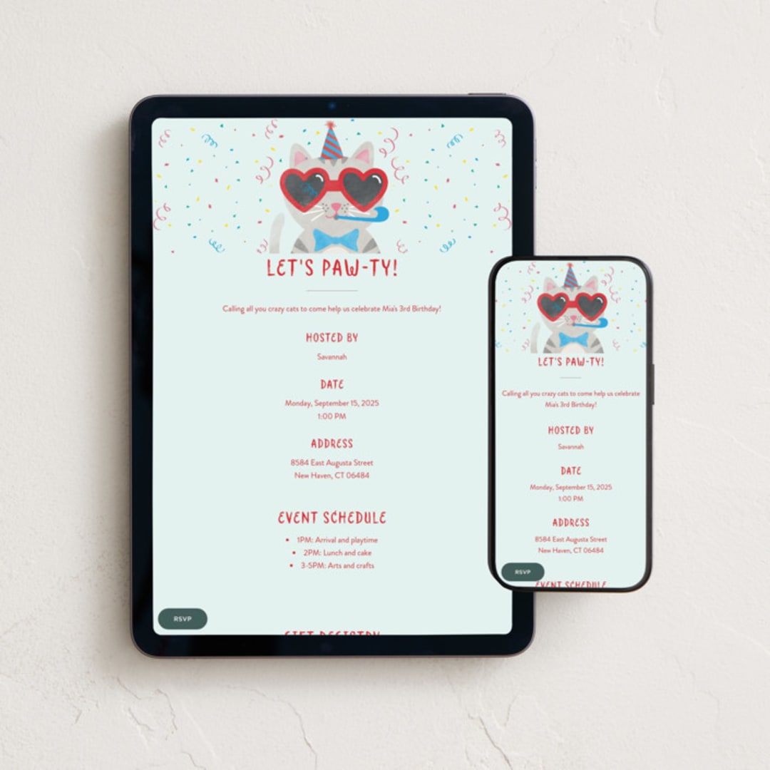 "Coolest Cat" - Online Kids Birthday Invitations in Sky by Shirley Lin Schneider - Mobile + desktop layout