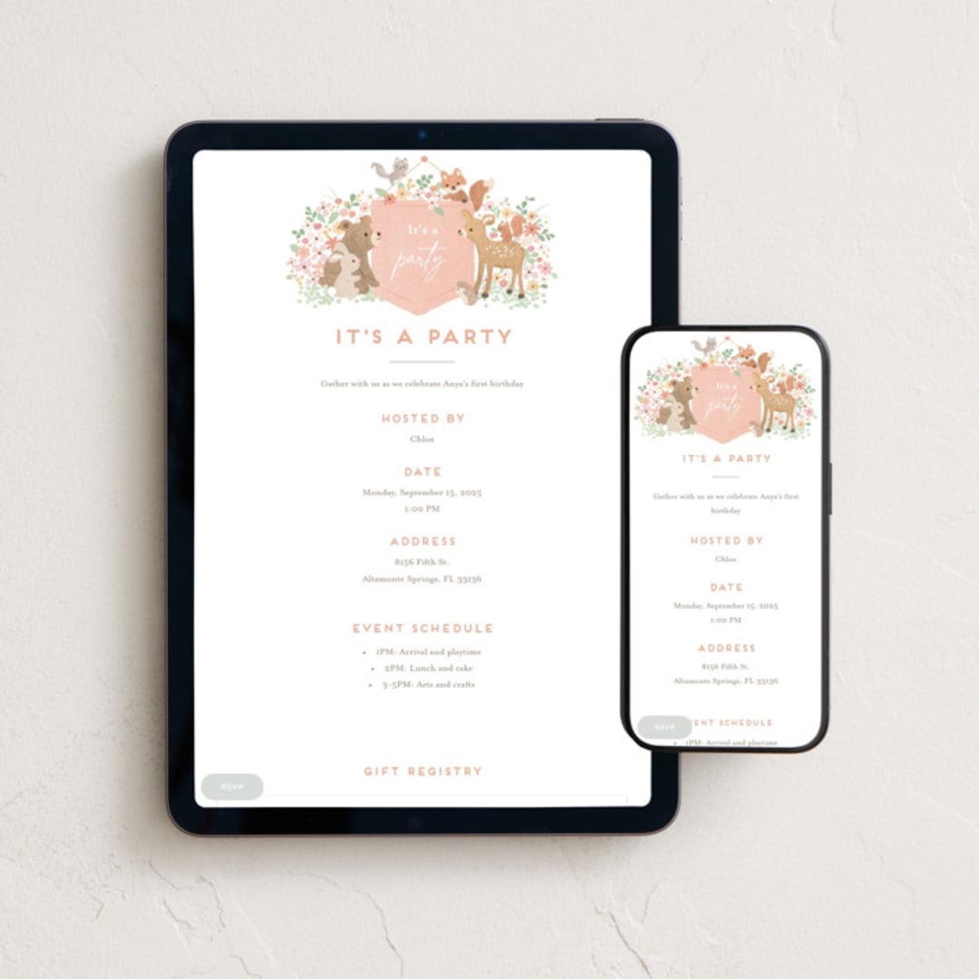 "Banner announcement" - Online Kids Birthday Invitations in Petal by Jennifer Wick - Mobile + desktop layout