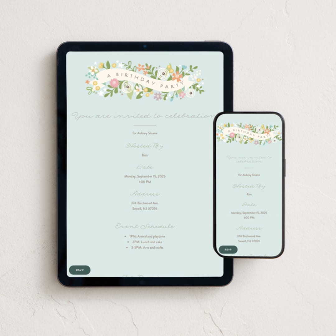 "Rites of spring" - Online Kids Birthday Invitations in Seaglass by Jennifer Wick - Mobile + desktop layout