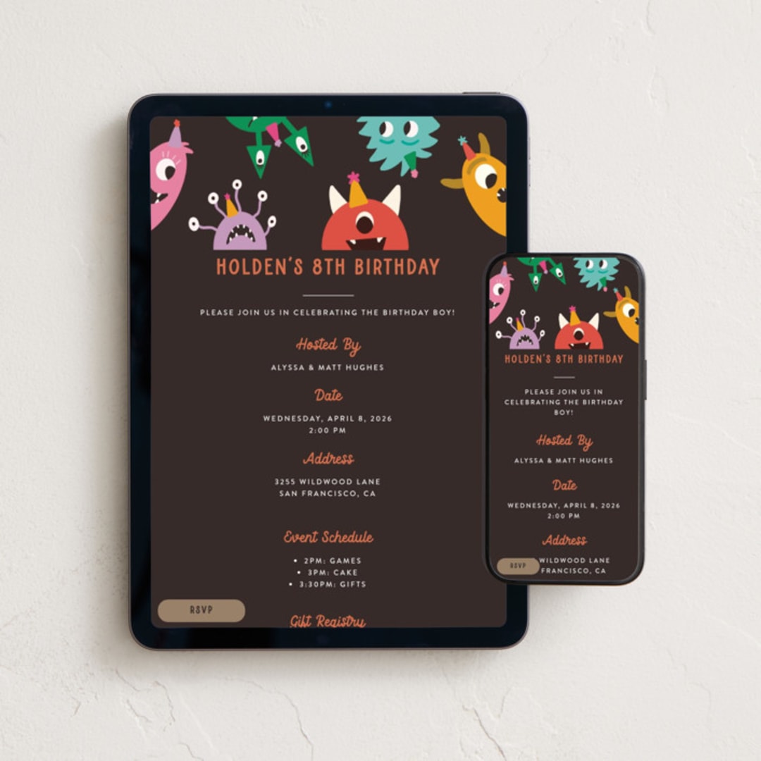 "Monsters" - Online Kids Birthday Invitations in Skittles by Morgan Kendall - Mobile + desktop layout