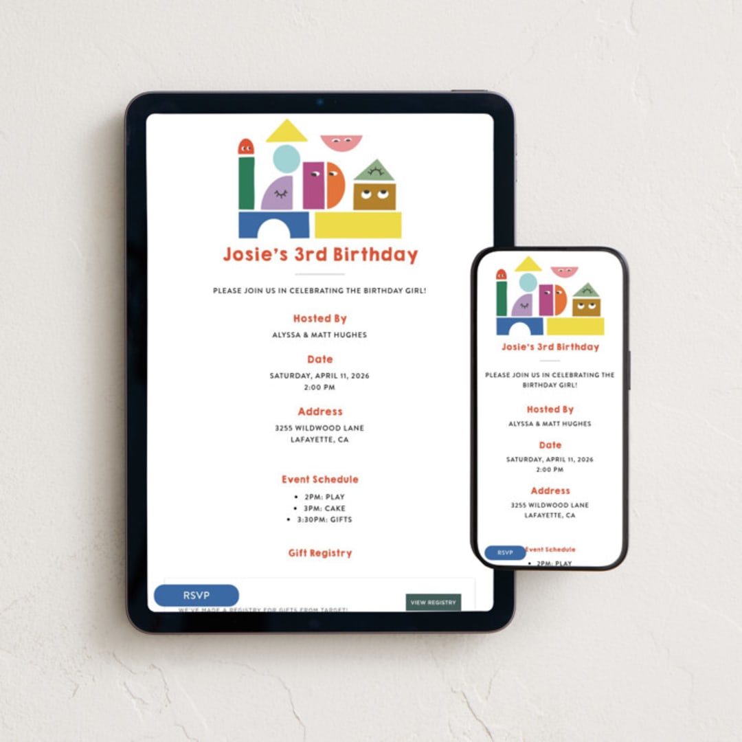 "Blocks" - Online Kids Birthday Invitations in Rainbow by Morgan Kendall - Mobile + desktop layout