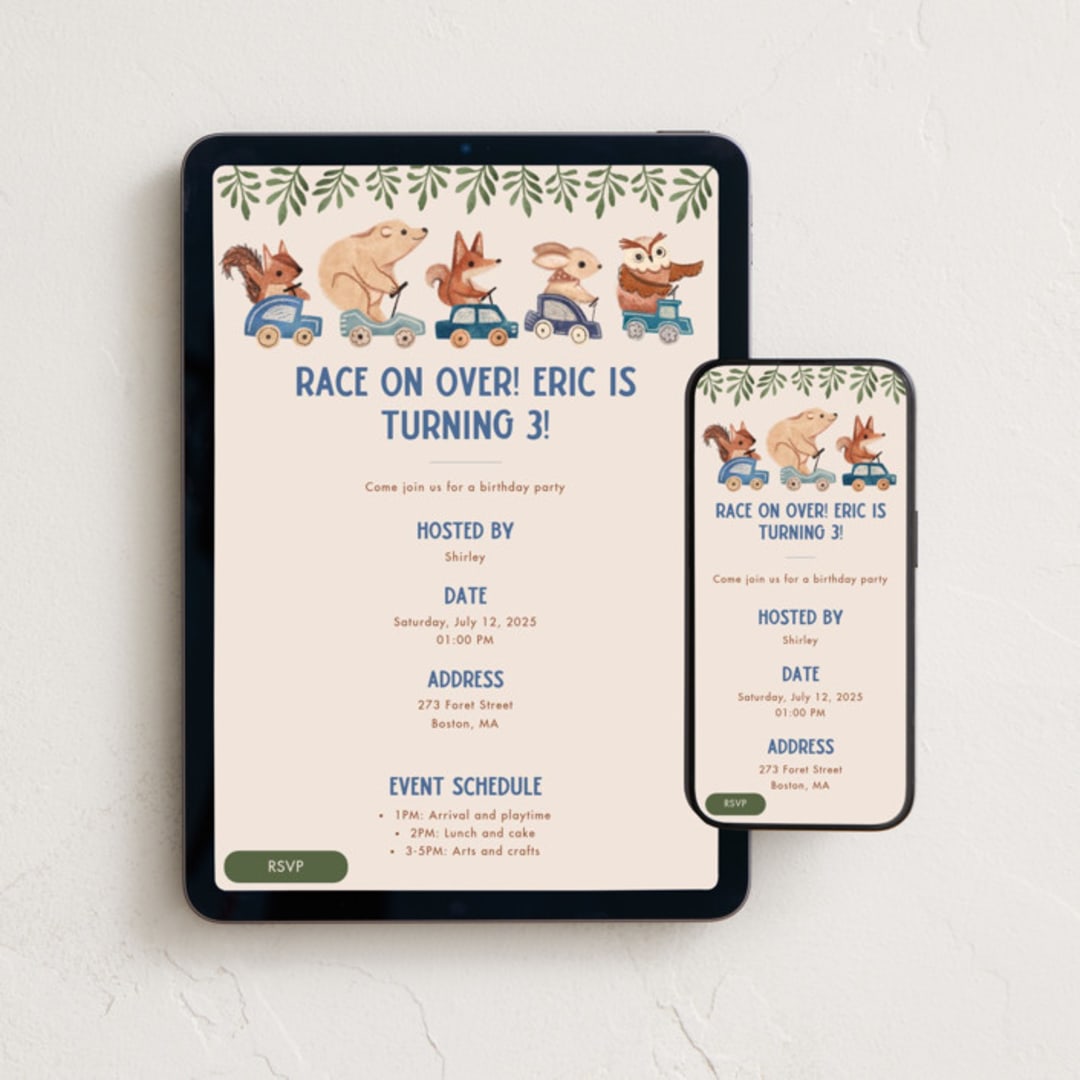 "woodland cars" - Online Kids Birthday Invitations in Boulevard by Vivian Yiwing - Mobile + desktop layout
