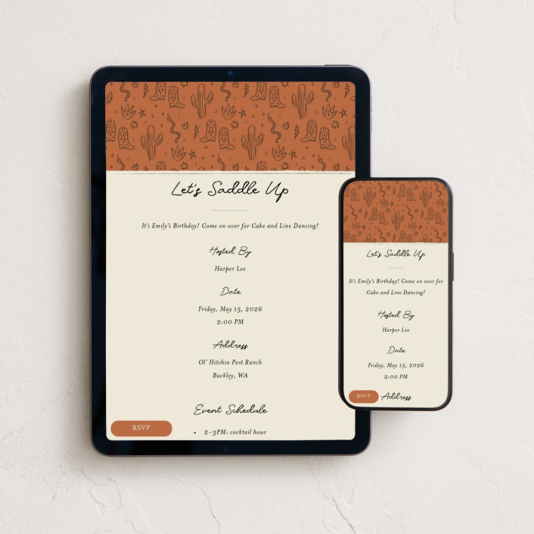 "El Ranchero" - Online Kids Birthday Invitations in Rust by Ani Somi - Mobile + desktop layout