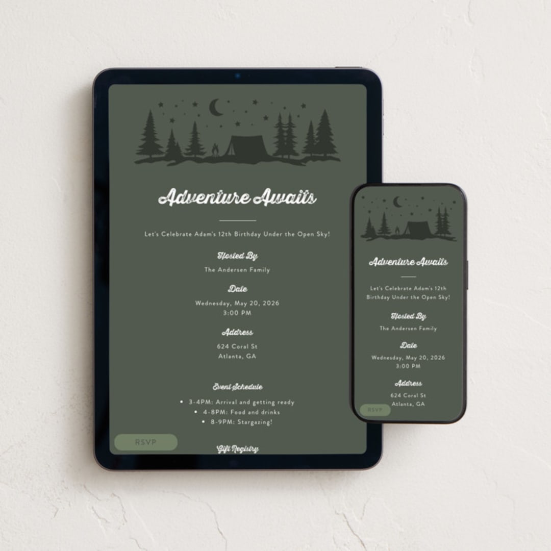 "Adventure Awaits" - Online Kids Birthday Invitations in Evergreen by tuldok - Mobile + desktop layout