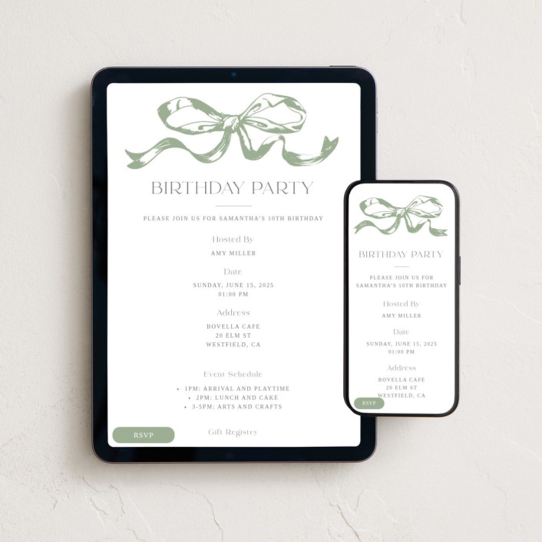 "Big Bow" - Online Kids Birthday Invitations in Forest by Teju Reval - Mobile + desktop layout