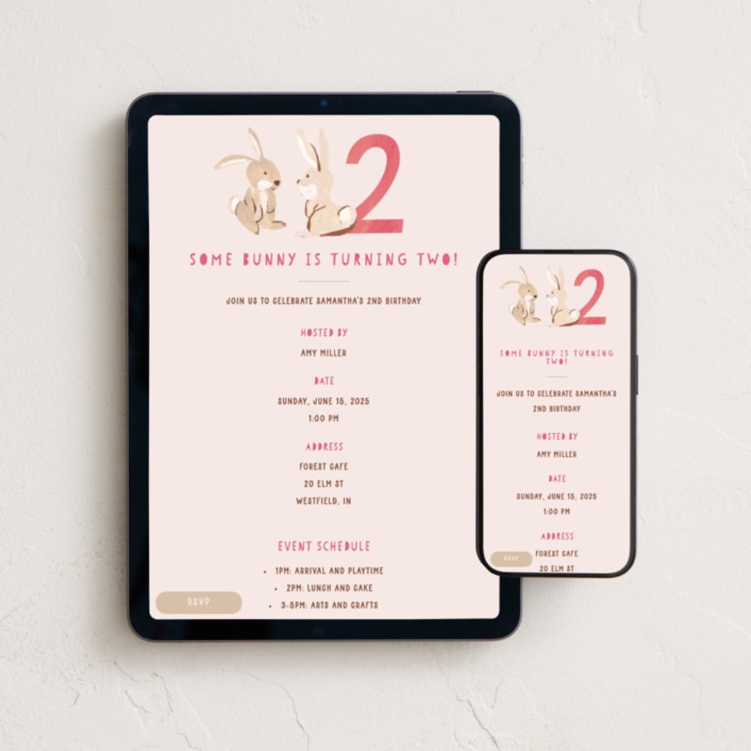 "Bunny" - Online Kids Birthday Invitations in Petal by Teju Reval - Mobile + desktop layout
