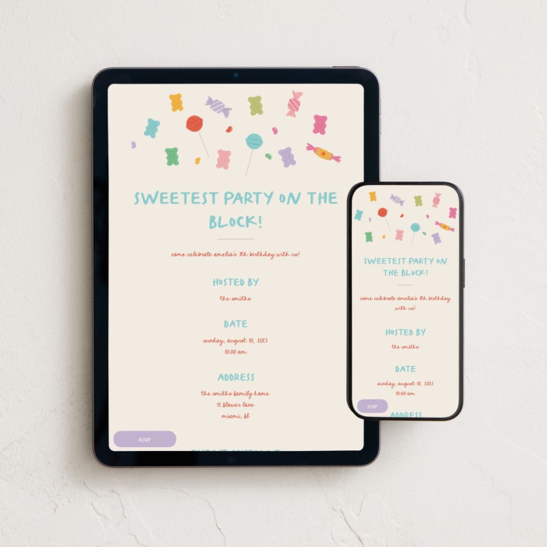 "Sweetest Party" - Online Kids Birthday Invitations in Jelly Bean by Vera Lim - Mobile + desktop layout
