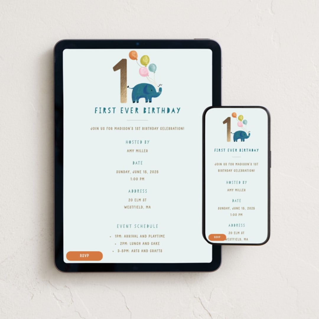 "First Ever Birthday" - Online Kids Birthday Invitations in Frost by Teju Reval - Mobile + desktop layout