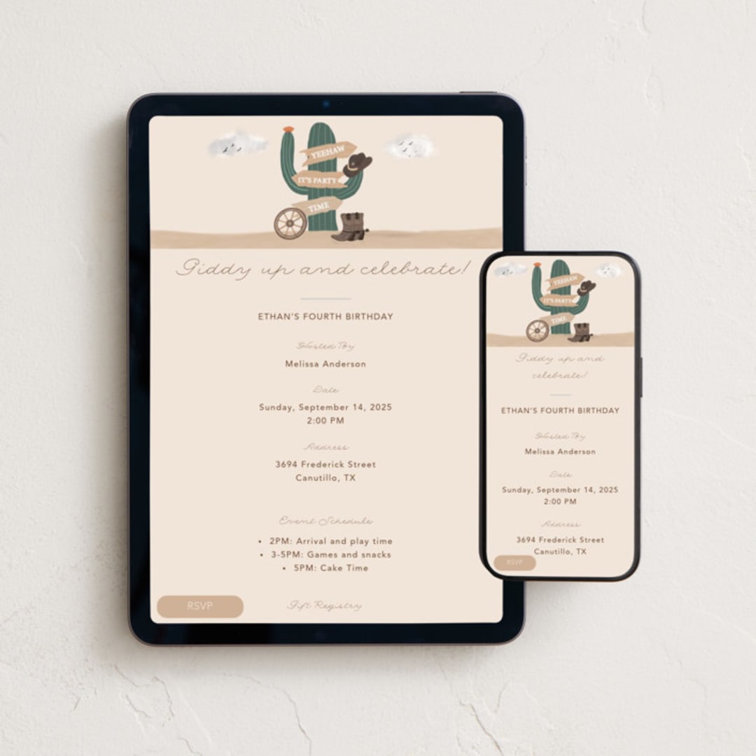 "Trailblazer" - Online Kids Birthday Invitations in Sand by Jelena Vuletic - Mobile + desktop layout