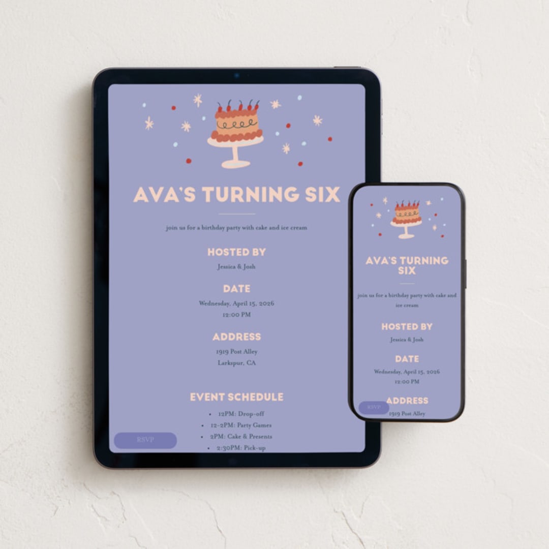 "Cake Sparkles" - Online Kids Birthday Invitations in Ube by Ani Somi - Mobile + desktop layout