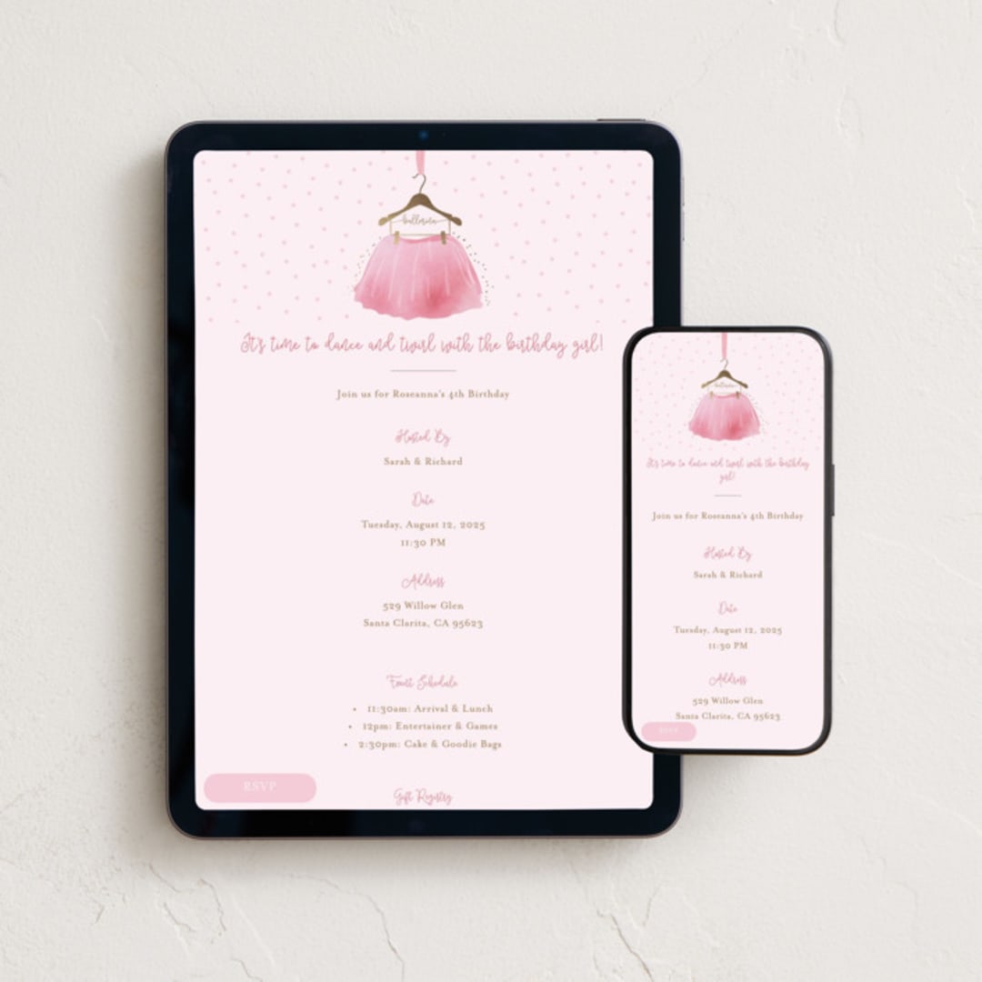 "little ballerina" - Online Kids Birthday Invitations in Carnation by Kanika Mathur - Mobile + desktop layout