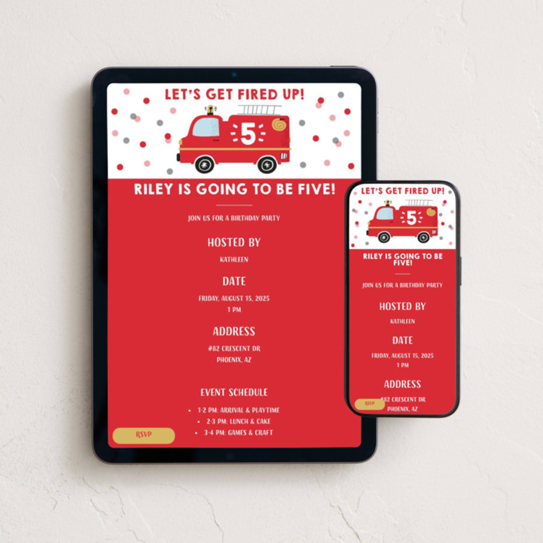 "Fired Up!" - Online Kids Birthday Invitations in Fire by Oma N. Ramkhelawan - Mobile + desktop layout