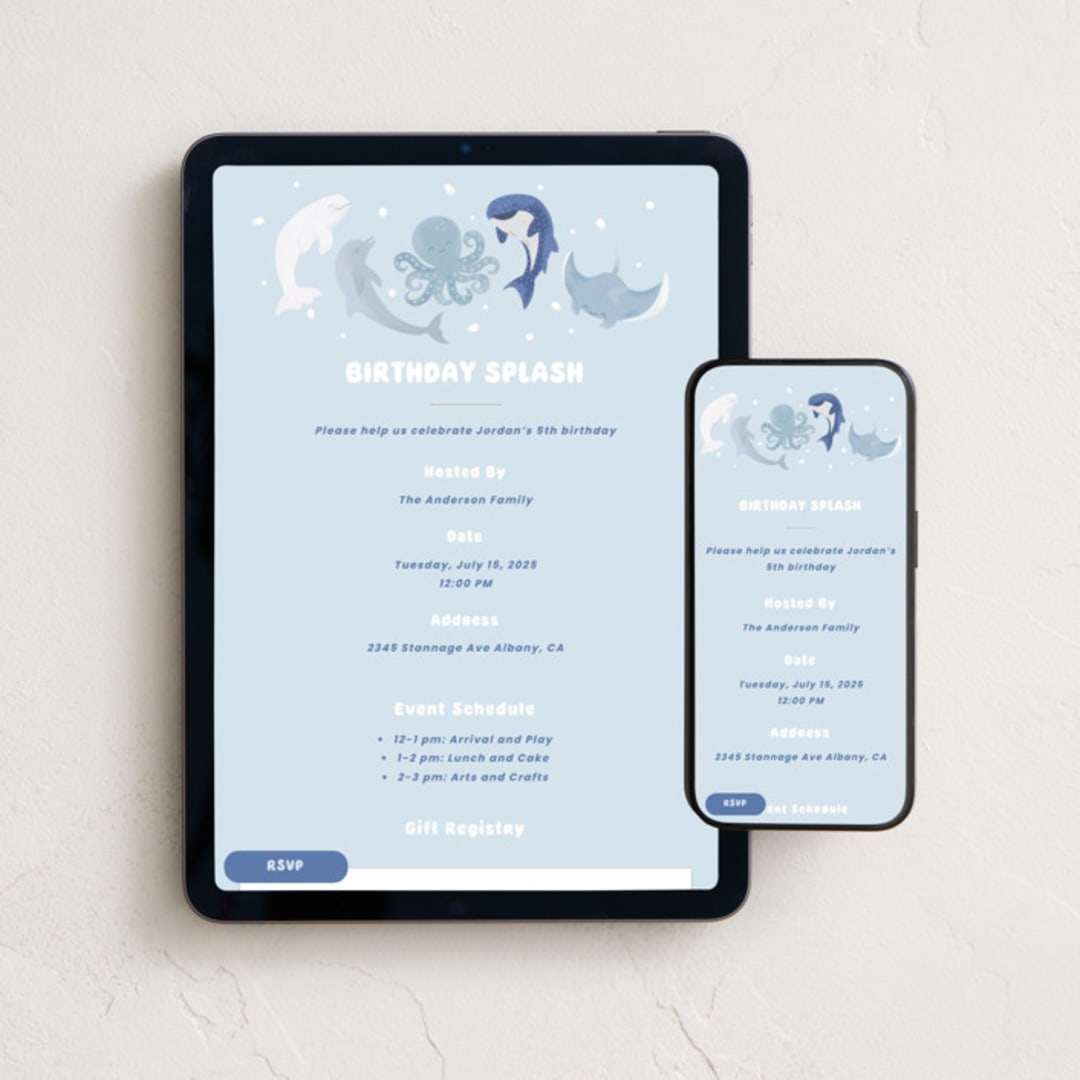 "Undersea Birthday" - Online Kids Birthday Invitations in Blueberry by Jennifer Holbrook - Mobile + desktop layout