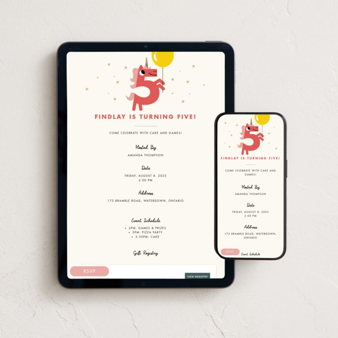 "Happy Five" - Online Kids Birthday Invitations in Canary by mo kelley - Mobile + desktop layout