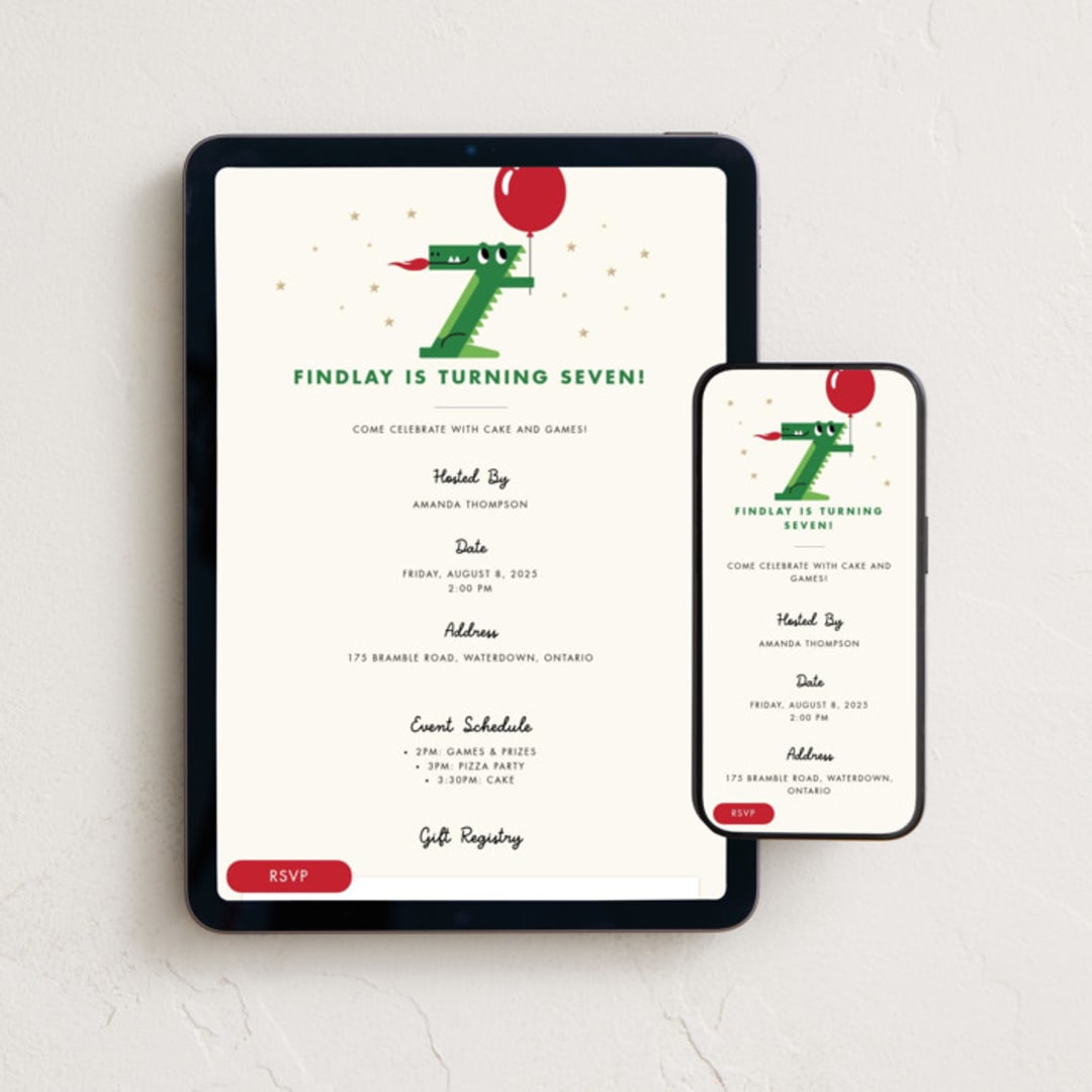 "Happy Seven" - Online Kids Birthday Invitations in Berry by mo kelley - Mobile + desktop layout