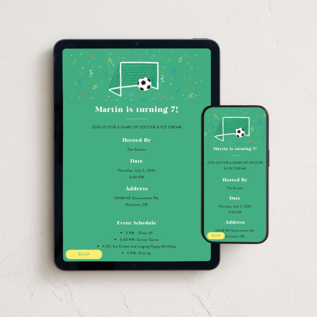 "Soccer Game" - Online Kids Birthday Invitations in Mint by Alethea and Ruth - Mobile + desktop layout