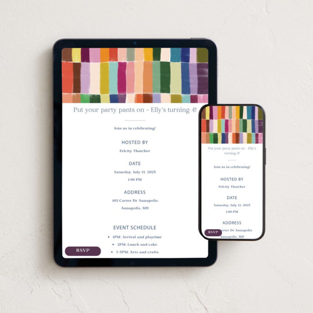 "Colorful Tiles" - Online Kids Birthday Invitations in Indigo by Sierra Lee - Mobile + desktop layout