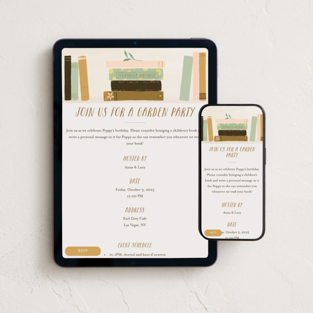 "Storybook Birthday" - Online Kids Birthday Invitations in Cream by Lottie Aldarwish - Mobile + desktop layout