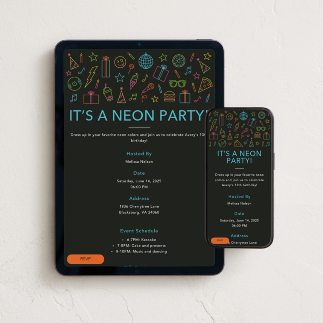 "Neon Party" - Online Kids Birthday Invitations in Candy by Brandy Folse - Mobile + desktop layout