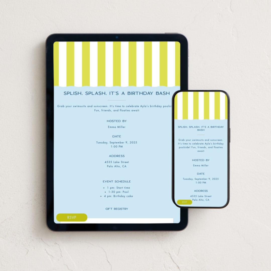 "Lemon Stripes" - Online Kids Birthday Invitations in Lemon by Joyce Pinheiro - Mobile + desktop layout