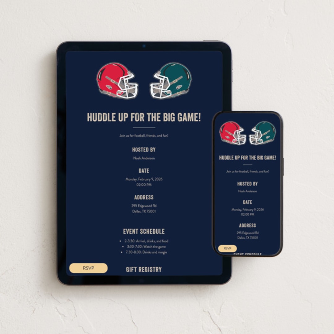 "Ready for Football" - Online Party Invitations in Navy by Nathan Poland - Mobile + desktop layout