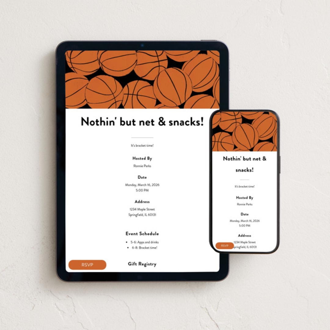 "Baller" - Online Party Invitations in Pumpkin by Inkblot Design - Mobile + desktop layout