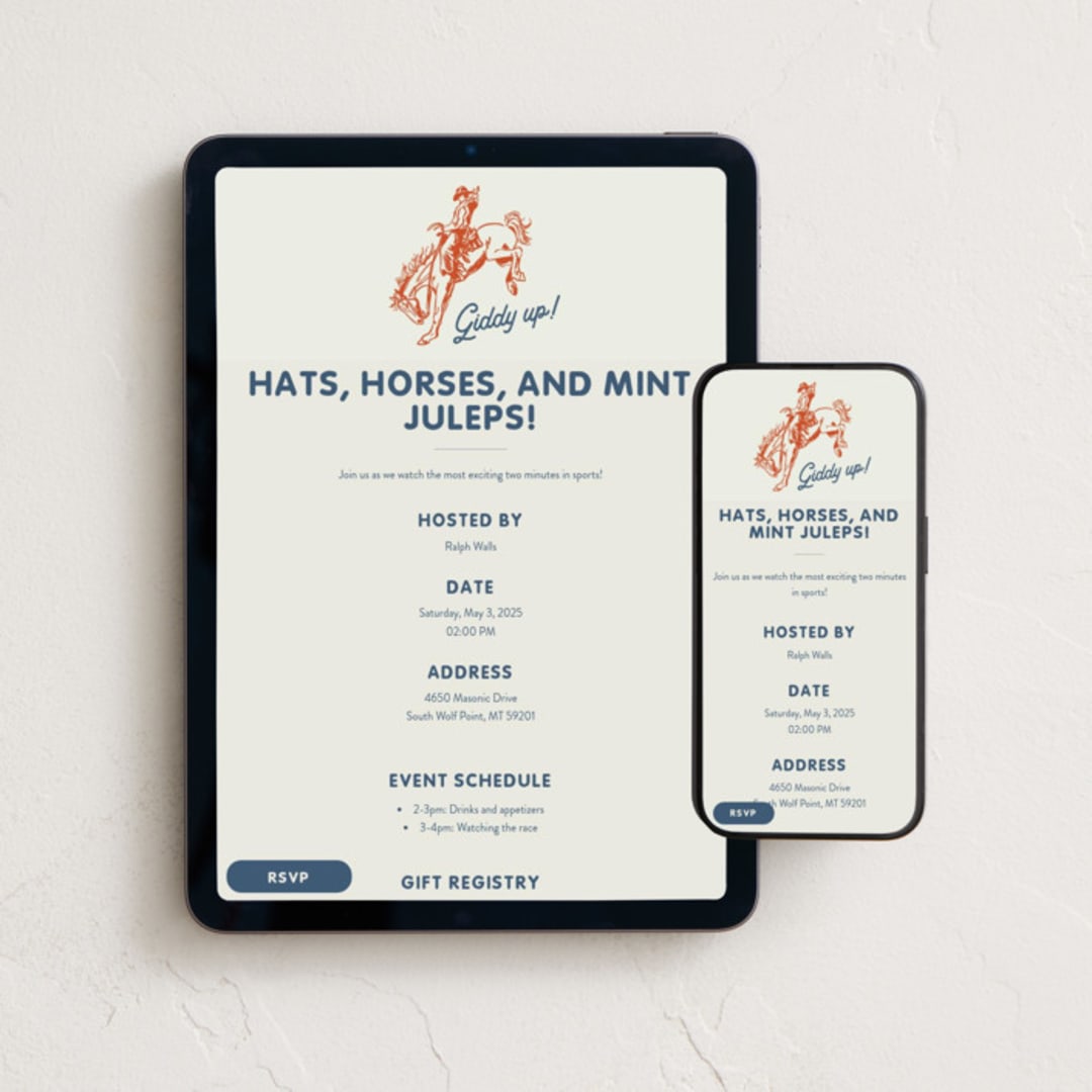 "Giddy Up" - Online Party Invitations in Cobalt by Erin Hodges - Mobile + desktop layout