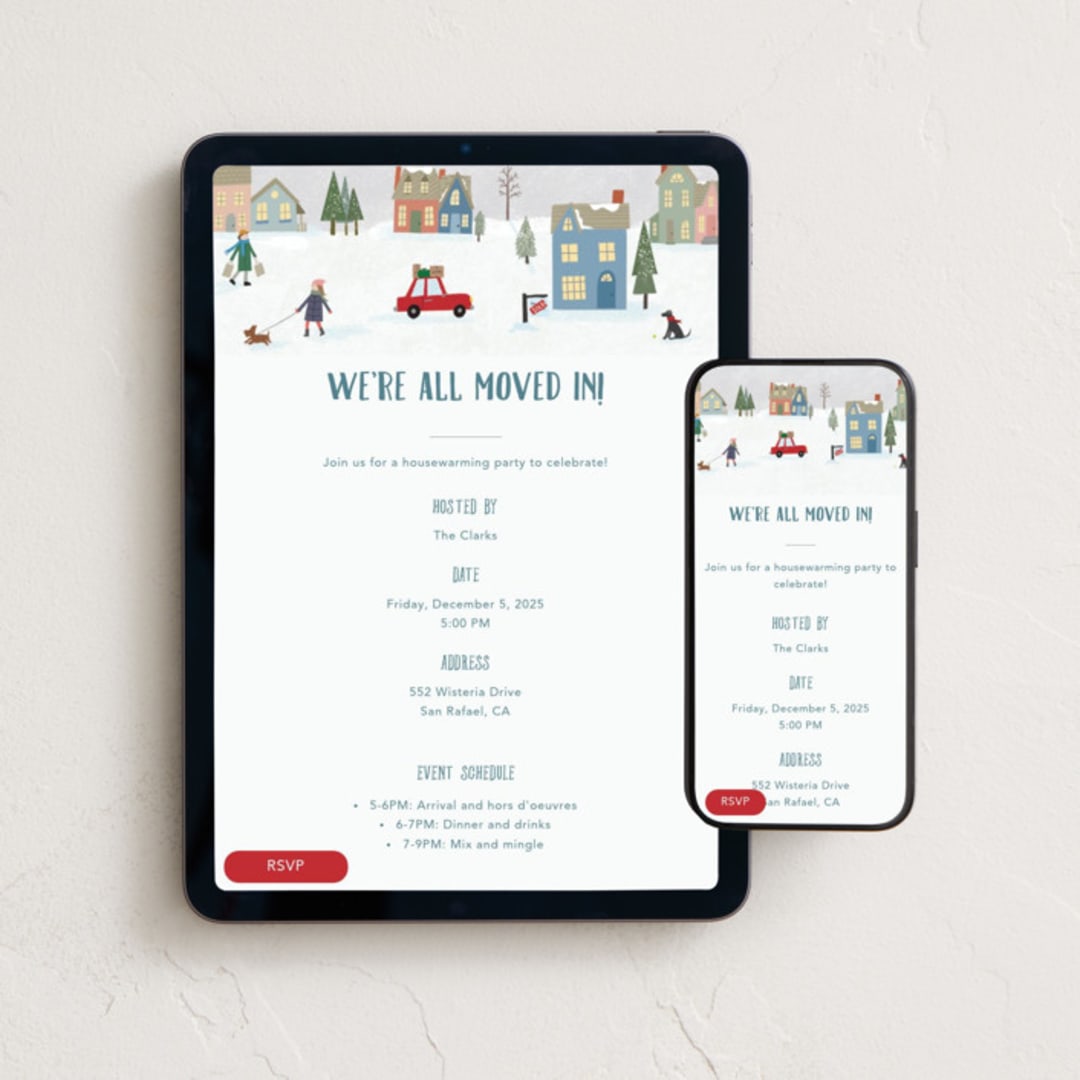 "winter housewarming" - Online Party Invitations in Frost by Elizabeth Bishop - Mobile + desktop layout