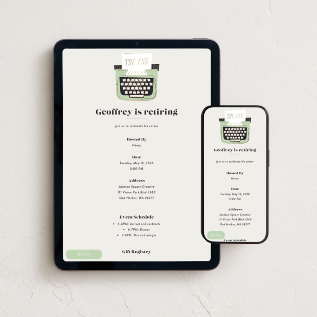 "The End" - Online Party Invitations in Mint by Gwen Bedat - Mobile + desktop layout