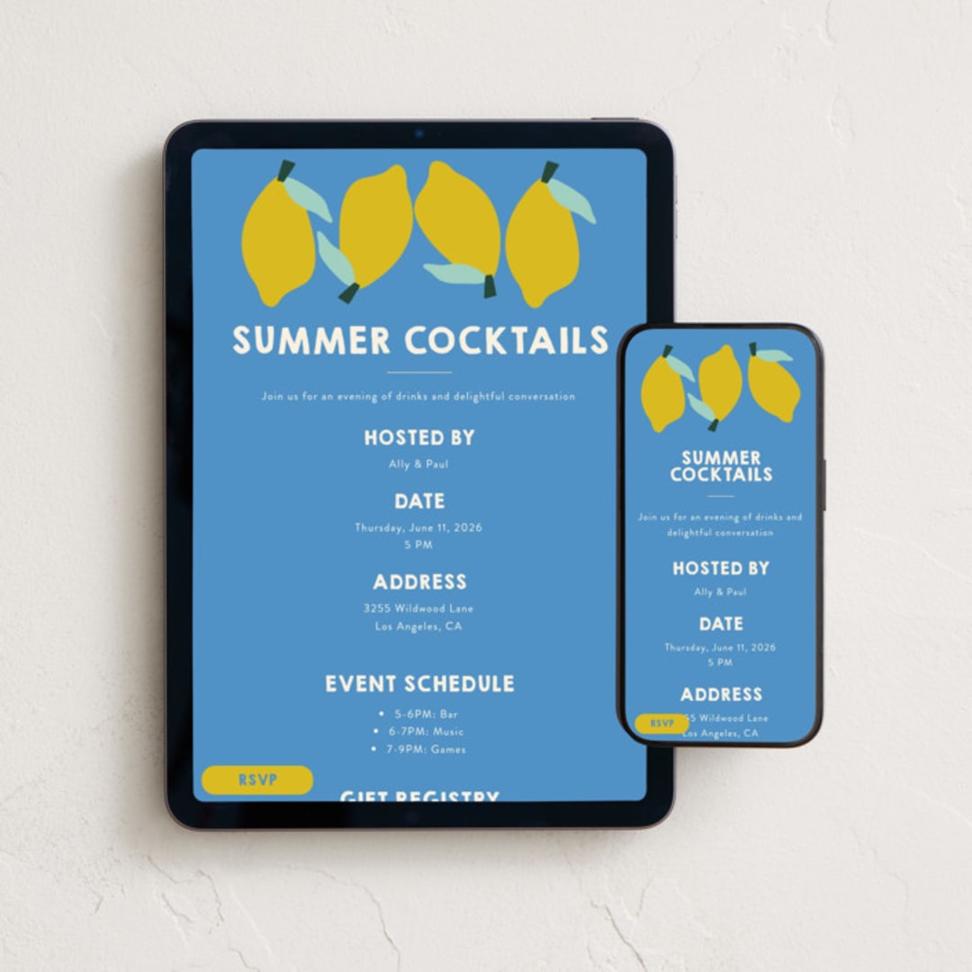"Limoncello" - Online Party Invitations in Sky by Morgan Kendall - Mobile + desktop layout
