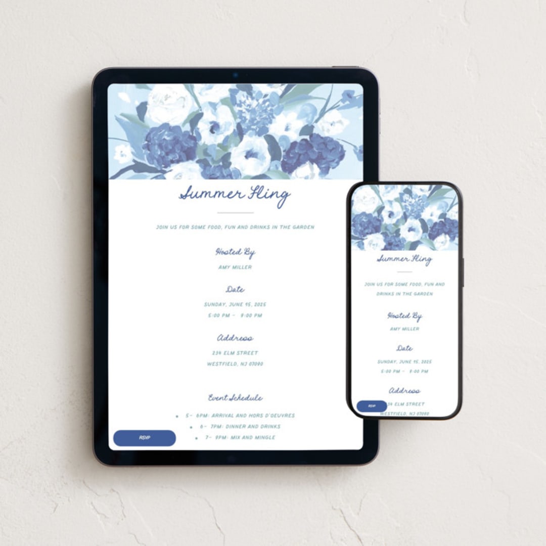 "Hydrangea" - Online Party Invitations in Ice by Teju Reval - Mobile + desktop layout