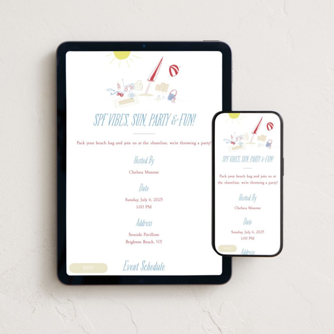 "SPF Vibes" - Online Party Invitations in Cloud by Sarah Rosenthal - Mobile + desktop layout
