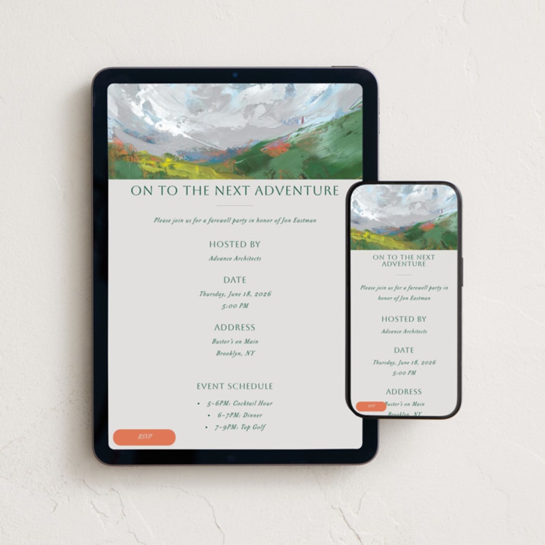 "Adventure Fields" - Online Party Invitations in Steel by Holly Whitcomb - Mobile + desktop layout
