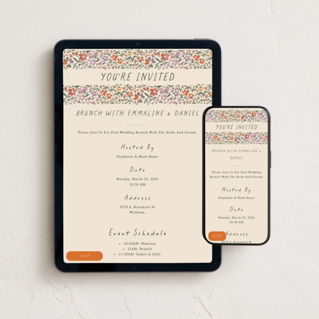 "Wildflower Brunch" - Online Party Invitations in Confetti by 2birdstone - Mobile + desktop layout