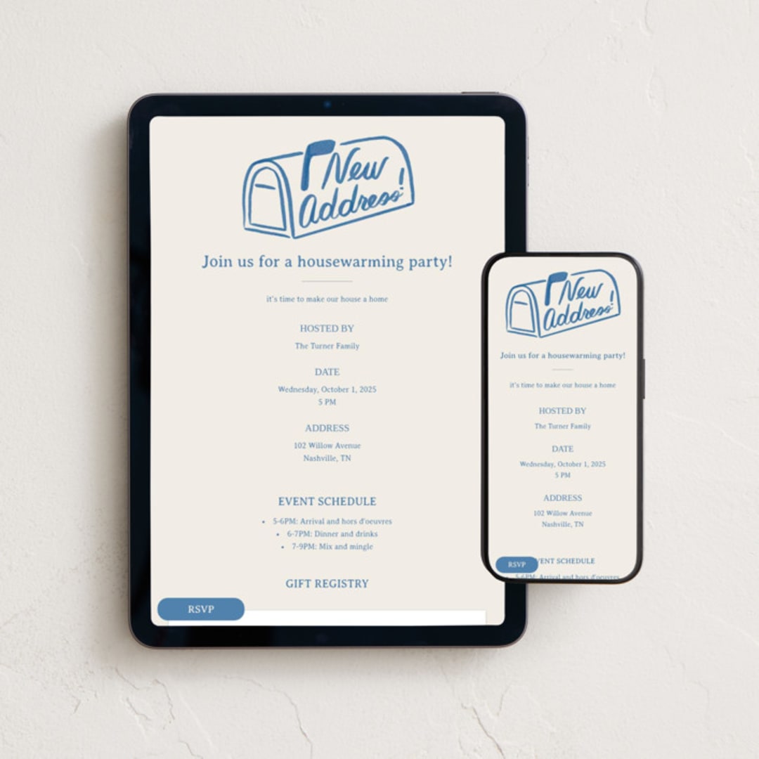 "Letterbox" - Online Party Invitations in Cobalt by Sierra Lee - Mobile + desktop layout