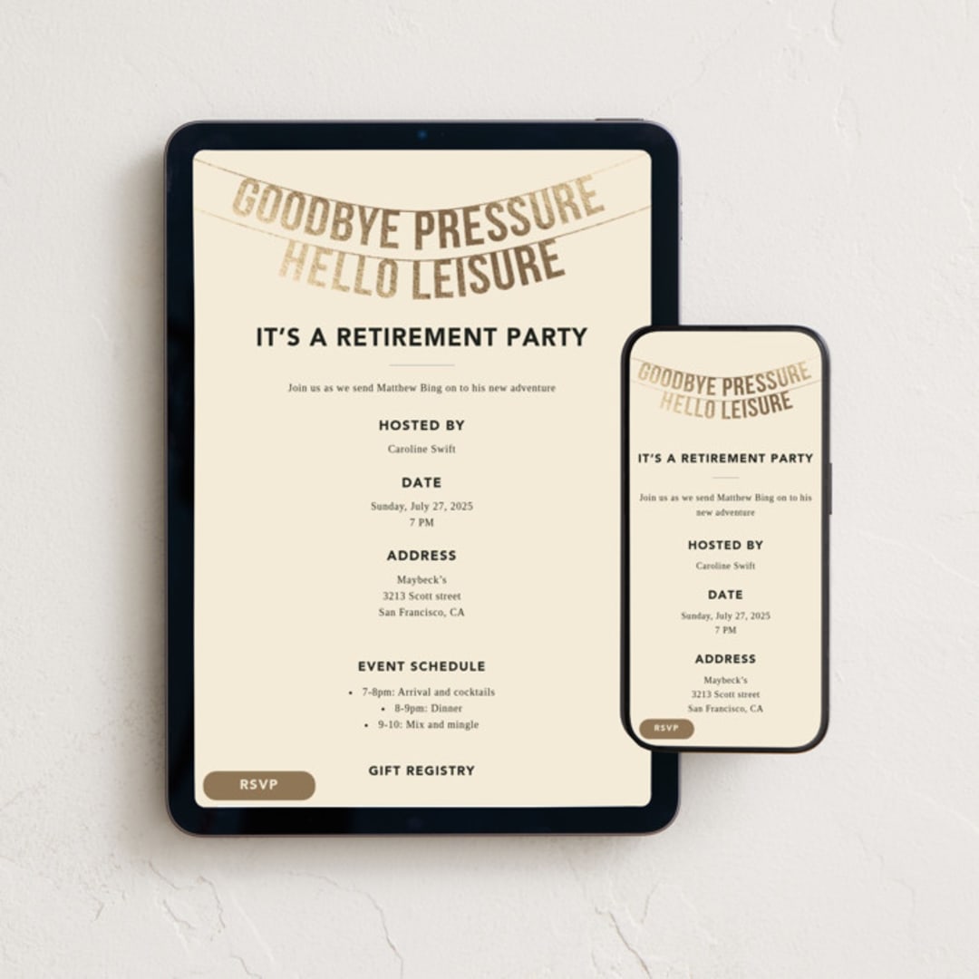 "Retirement banner" - Online Party Invitations in Latte by Creo Study - Mobile + desktop layout