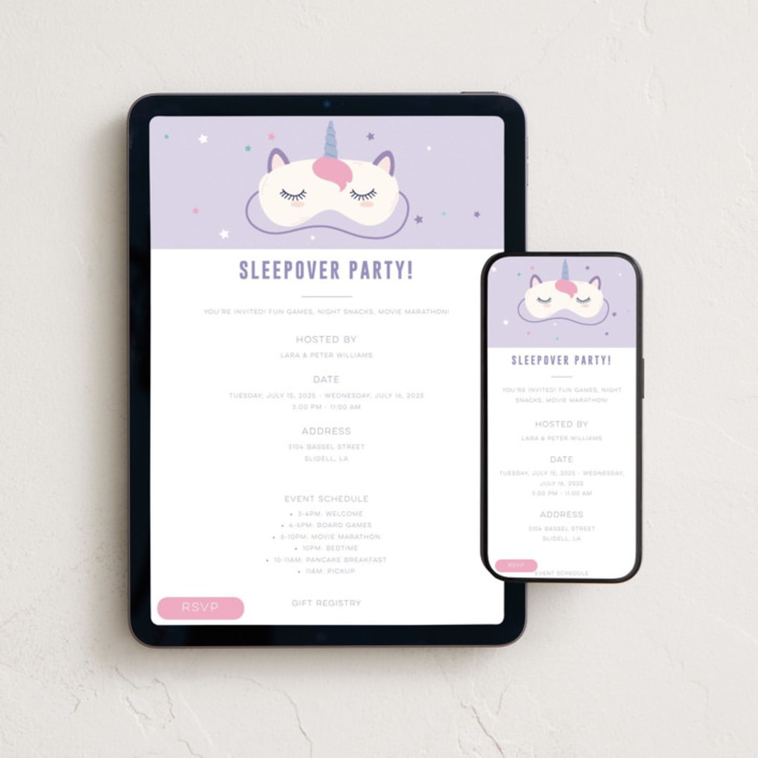 "Sleepover Party!" - Online Party Invitations in Mixed Berry by Sherley Ferreira - Mobile + desktop layout