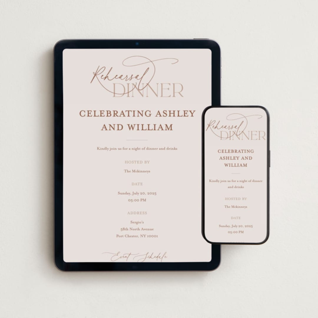 "Typographical" - Online Rehearsal Dinner Invitations in Clay by Nicole Barreto - Mobile + desktop layout