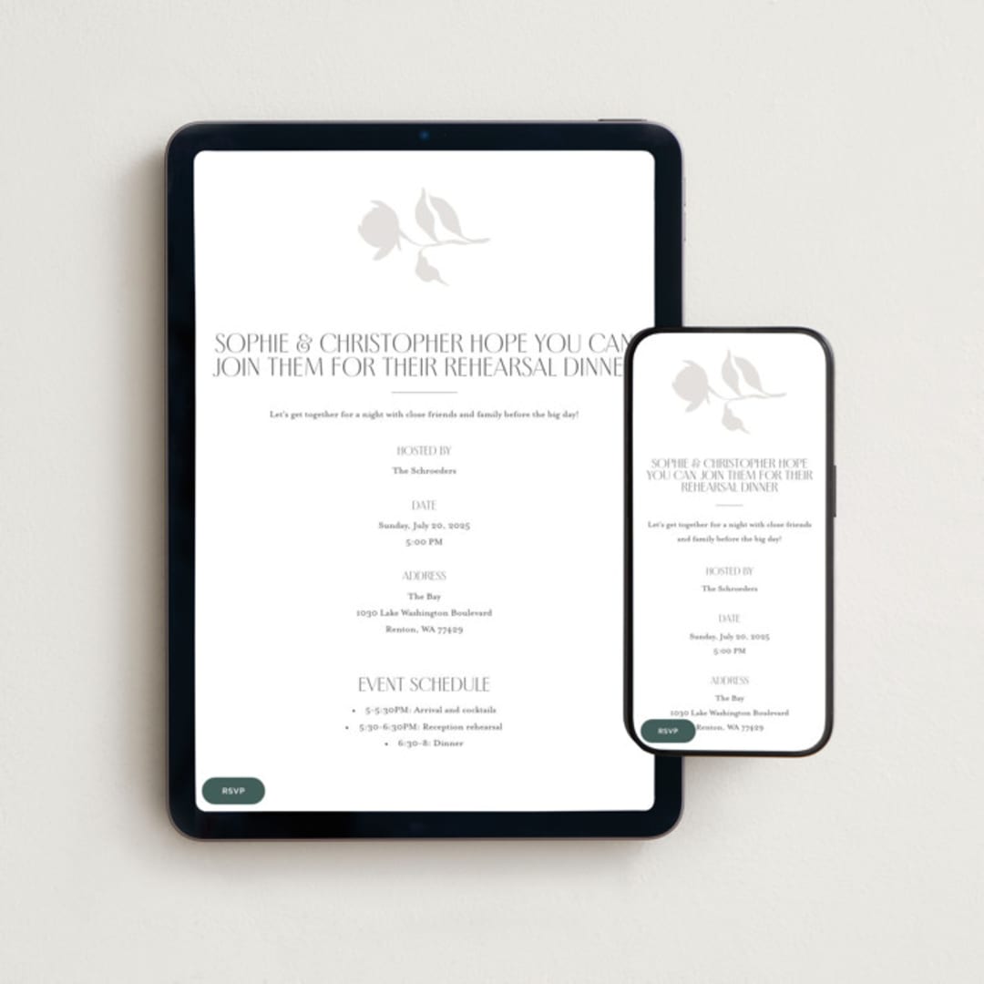 "Effortless" - Online Rehearsal Dinner Invitations in Comfort by letterfix - Mobile + desktop layout