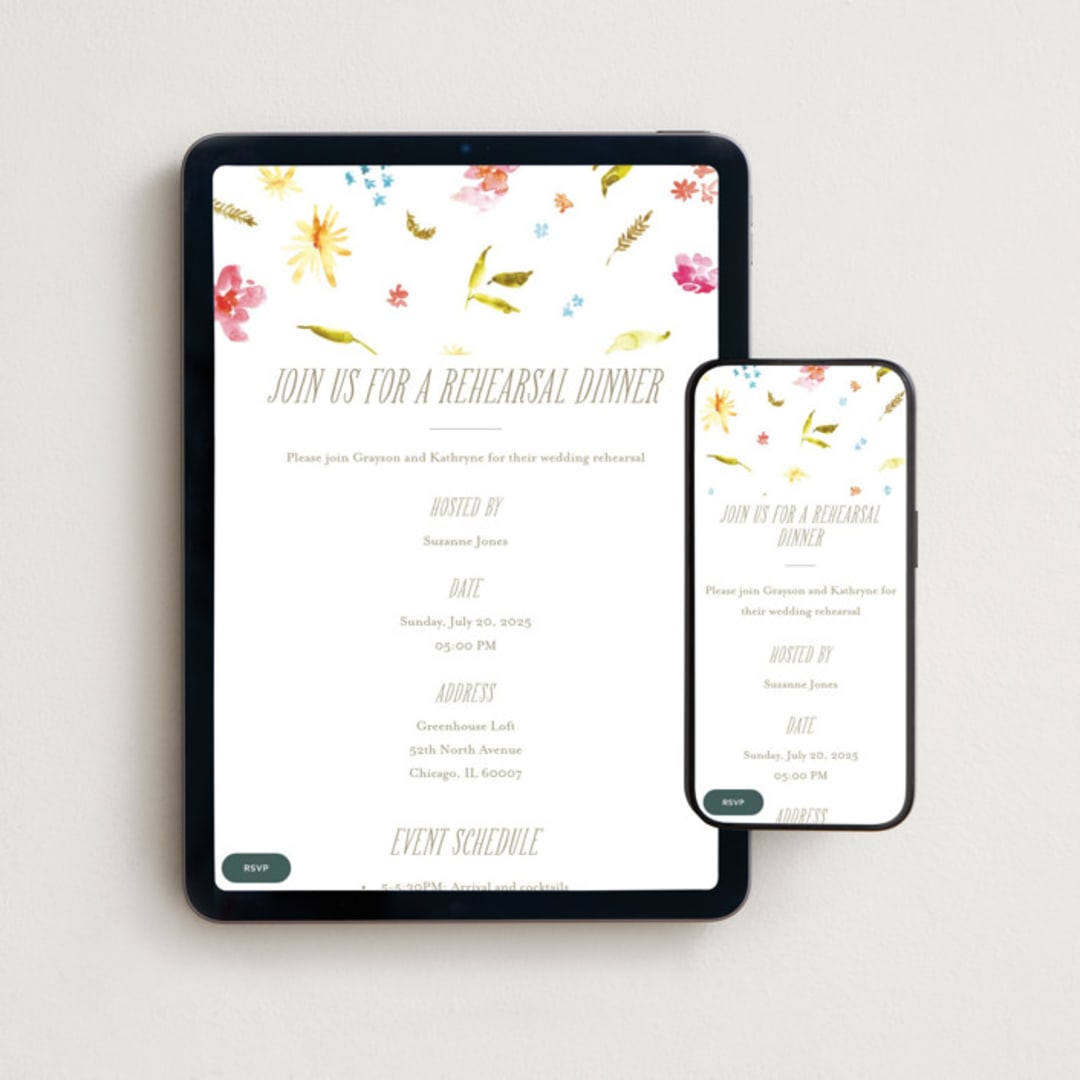 "flowering" - Online Rehearsal Dinner Invitations in Summer by Anastasia Makarova - Mobile + desktop layout