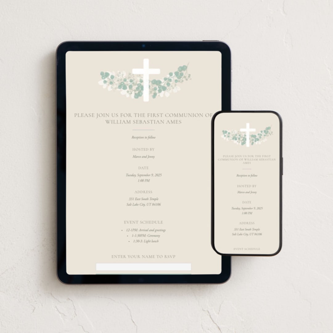 "Classic Communion Wreath" - Online Religious Milestone Invitations in Sand by Robert and Stella - Mobile + desktop layout