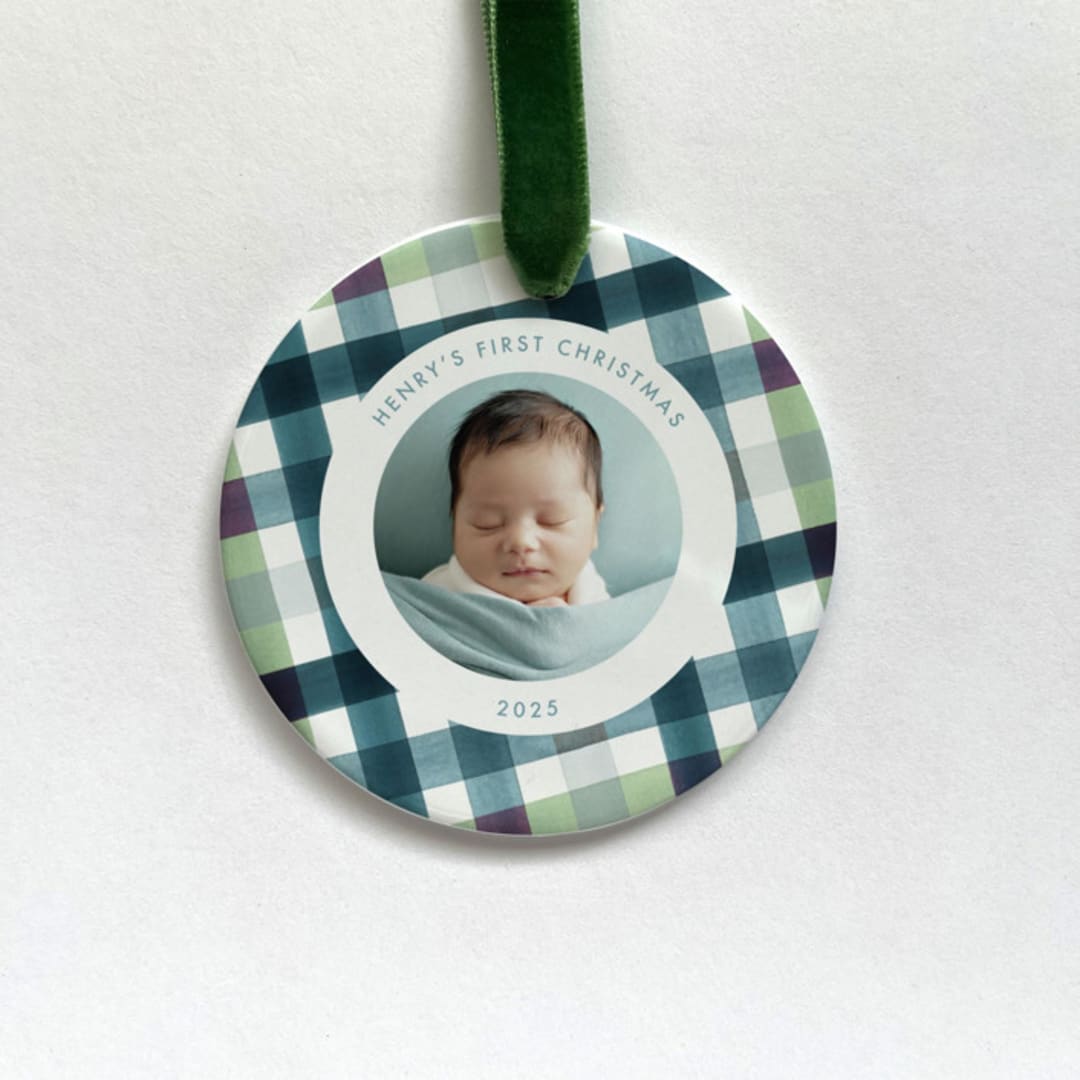 "Personalized Baby Photo Ornament - Milton Plaid" - Ornaments in multicolorassorted-colors by Holly Whitcomb