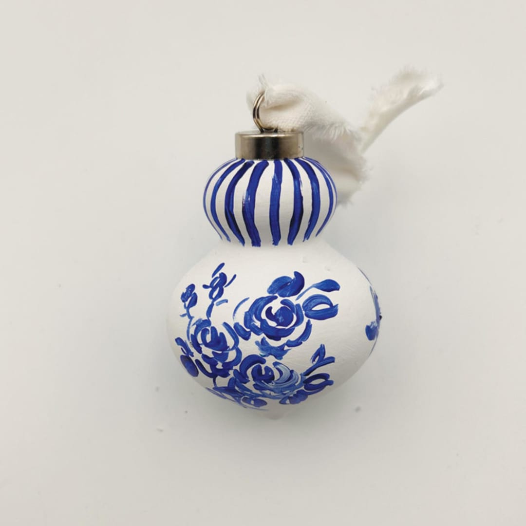 "Blue Floral Retro Finial Ornament" - Ornaments in blue by Sarah Hall