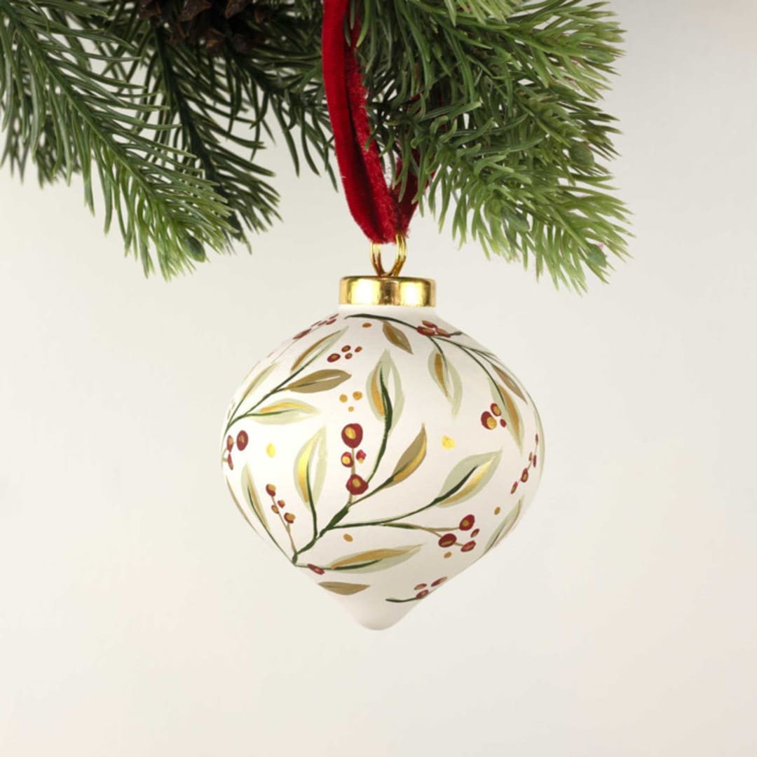 "Holiday Winter Leaves - Onion shaped ornament" - Ornaments in multicolorassorted-colors by Sara Swanson