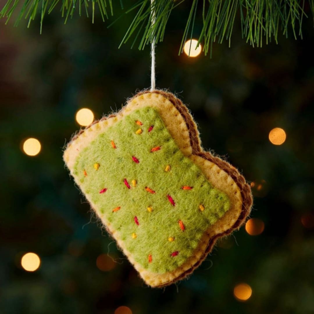 "Felt Avocado Toast Ornament" - Ornaments in brown by Aahlada Chennupati