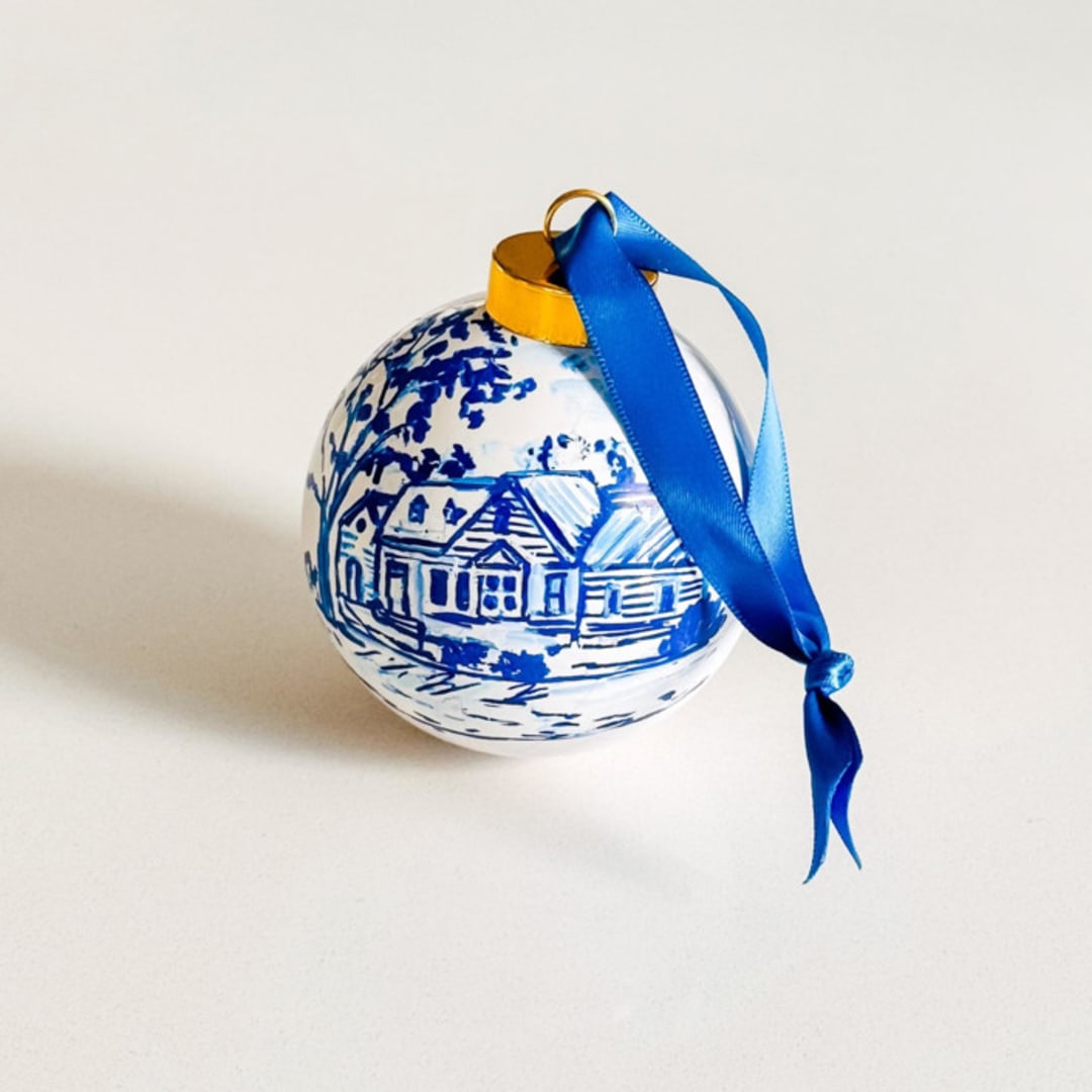 "Custom Handpainted Ornament in White and Blue" - Ornaments in blue by Arohika Verma